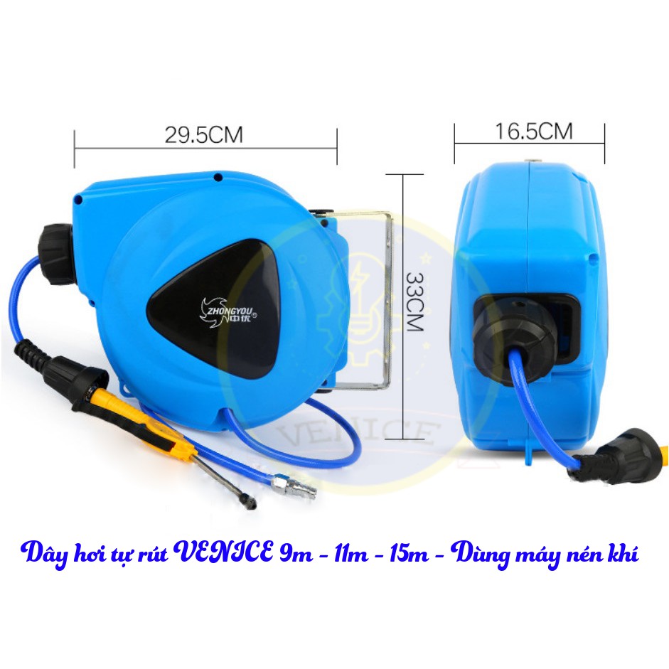 Dây hơi tự rút ZHONGYOU 9m - 11m - 15m - Tặng kèm bộ treo tường - Nhiều kích thước ống - Bảo hành 12 tháng