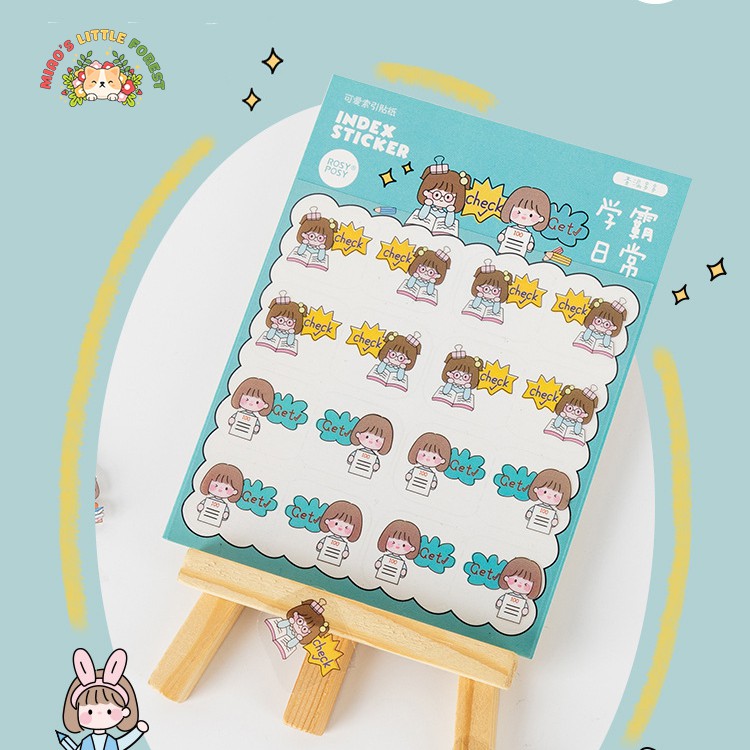 Sticker index MIAO'S LITTLE FOREST 4 tấm nhãn dán nhựa trong đánh dấu phân trang sách vở dễ thương MST345