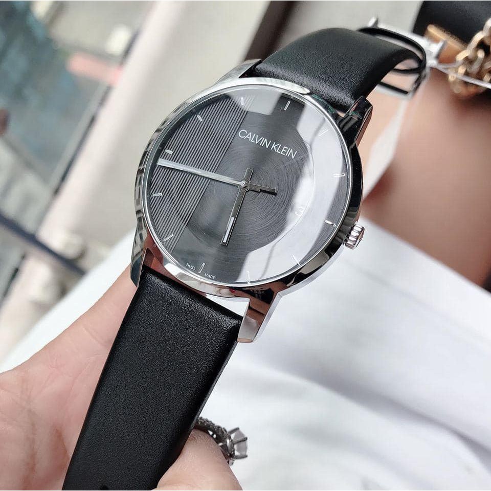 Đồng hồ kim nam dây da đen lịch lãm Calvin Klein Thụy Sỹ K2G2G1C1