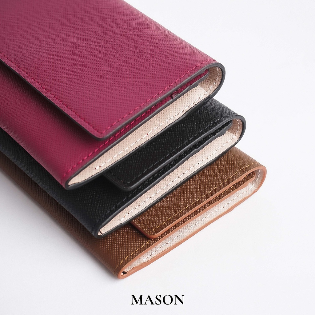 Ví nữ mini nhỏ gọn đựng thẻ card holder Lisa da Saffiano nhập khẩu thương hiệu MASON - M15