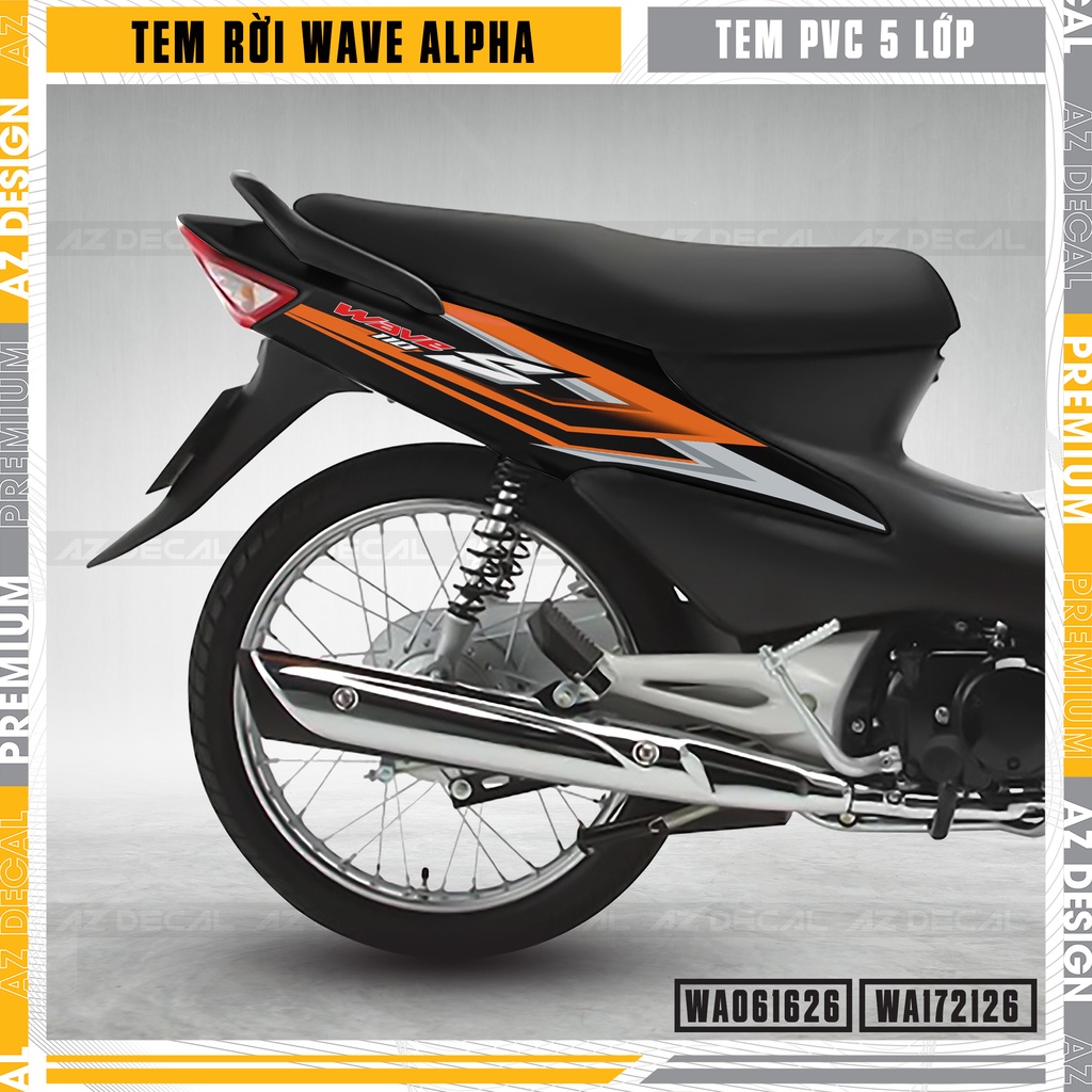 Tem Chế Xe Wave Alpha 110 100 Mẫu Chữ S | WA26 | Decal Rời Dán Xe Máy Wave A Chất Liệu Chống Bay Màu, Chống Thấm Nước