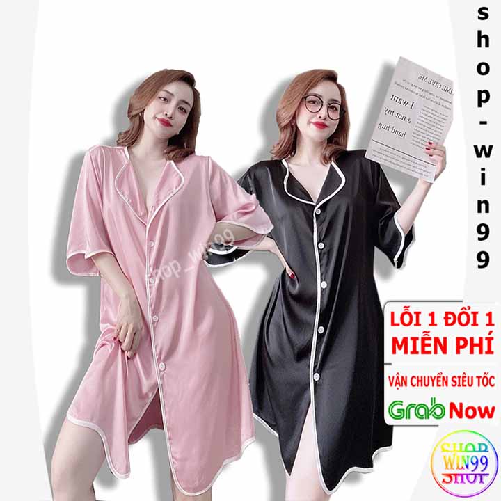 ❤ Siêu phẩm ❤ Váy ngủ lụa, đầm sơ mi nữ gợn sóng chất lụa satin màu trơn tươi trẻ form dáng rộng rãi dưới 58Kg mặc vừa