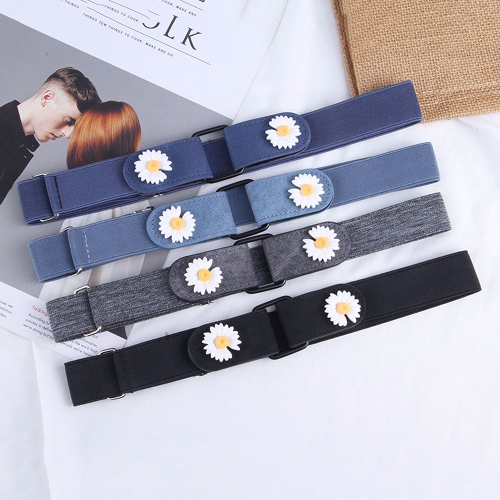 Thắt Lưng Vải Canvas Co Giãn Không Cần Đục Lỗ Họa Tiết Hoa Cúc Nhiều Màu Sắc Thời Trang Cho Nữ
