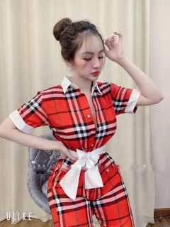 JUMPSUIT DÀI BBR CỔ SƠ MI PHỐI THẮT EO