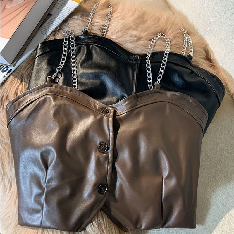 Áo khoác da màu cà phê thời trang xuân thu cá tính cho nữ