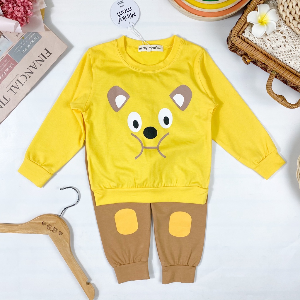 [SZĐẠI] Bộ Dài Tay Vải Cotton Cho Bé Trai, Bé Gái Minky Mom Hoạ Tiết 3D Mèo Con,Đồ Bộ Cho Bé Mặc Nhà Thu Đông MKMTD2239