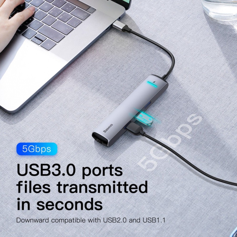 Hub chuyển nhôm nguyên khối ThunderBolt 3 Baseus LV418GY