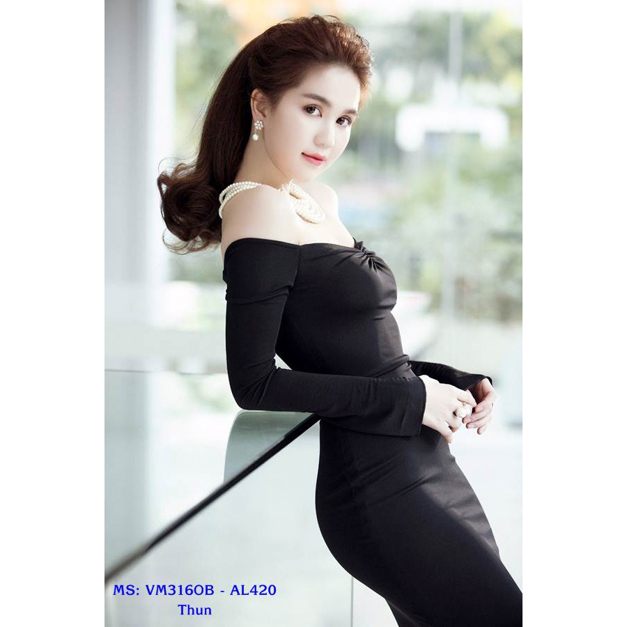 Đầm Ôm Body Ngọc Trinh Tay Dài Vai Ngang