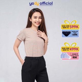 Áo phông Yody nữ kẻ ngang lơ vê mềm mịn PPN4260