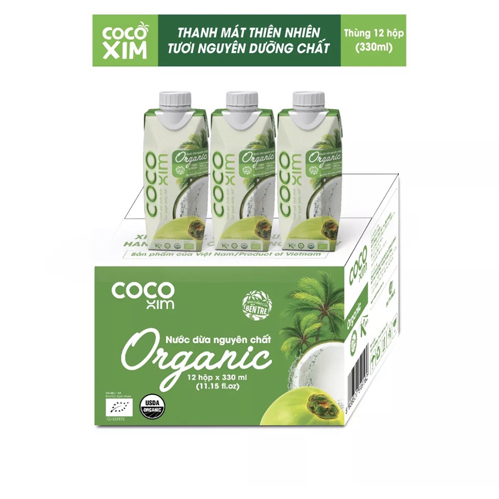 Thùng 12 Hộp 330ml Nước Dừa Cocoxim Organic Đóng Hộp