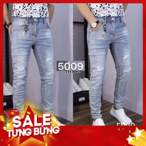 Quần Jean Nam Rách Nhẹ, Wash 5009. Quần Bò nam rách phong cách korea. Thunsi01 - Hàng nhập khẩu