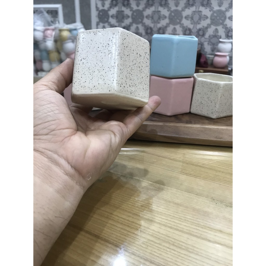 [Gốm Sứ Bát Tràng] [7*5cm] Chậu trồng cây cảnh - Sen Đá - Xương Rồng - Hoa nhỏ - Kiểu LỤC GIÁC .