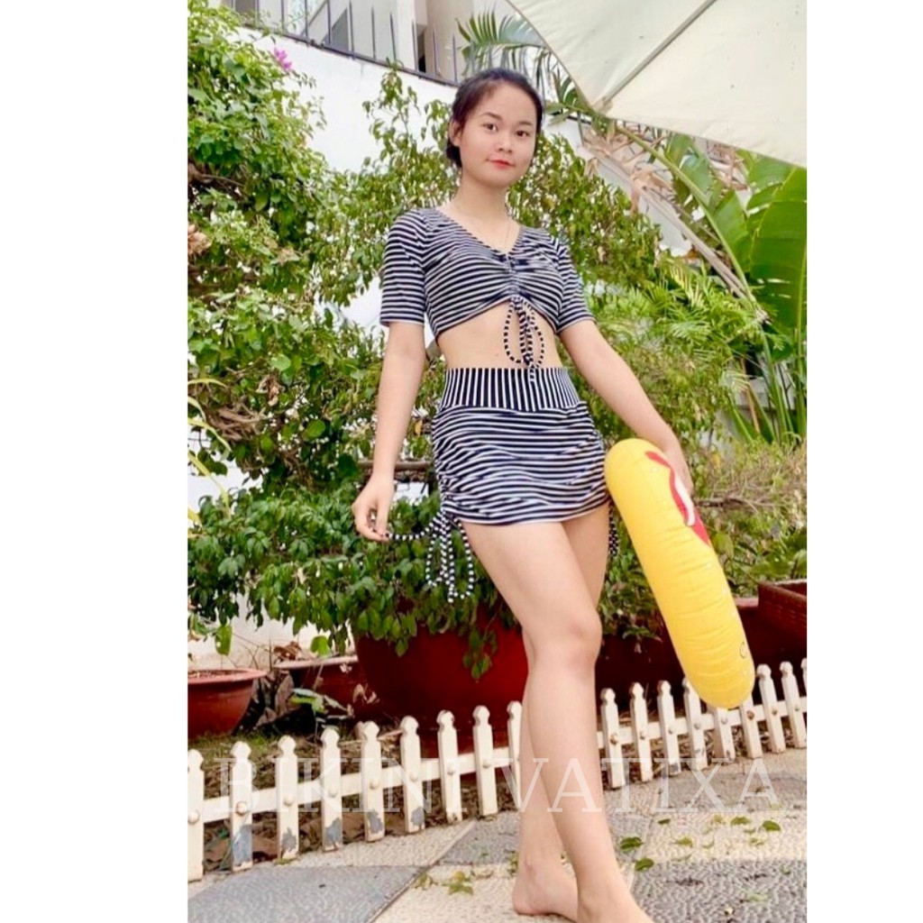 Bikini, đồ bơi 2 mảnh áo tay ngắn váy rút dây sành điệu, kín đáo VATIXA BKN09 | BigBuy360 - bigbuy360.vn