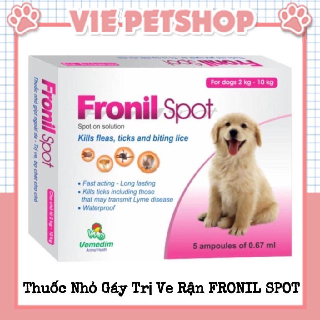 [Mã SR11JUNE5 giảm 20K đơn 50K] [CHÍNH HÃNG] 1 Hộp Thuốc Nhỏ Gáy FRONIL SPOT trị Ve, Rận cho Chó Mèo | Vie PETSHOP