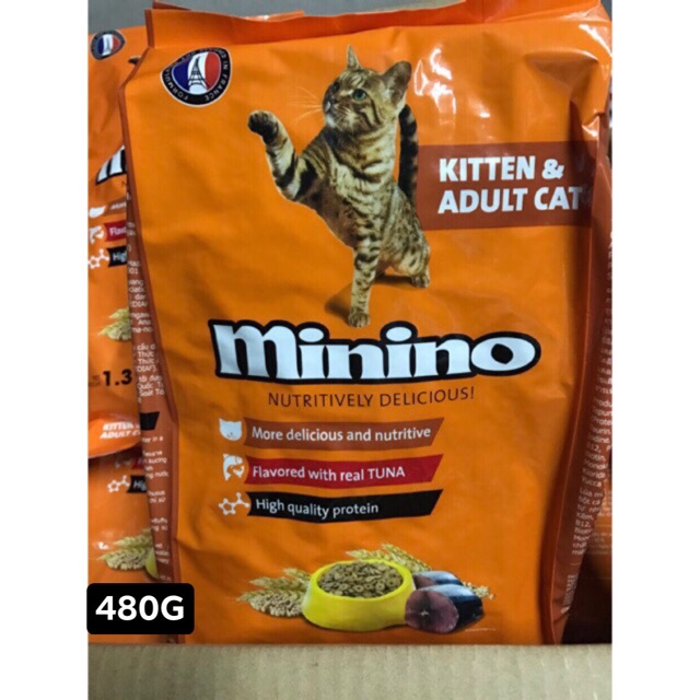 Gói hạt thức ăn mèo Minino 480G