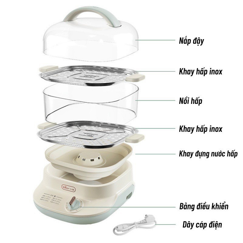 Nồi Hấp Hai Tầng Bear DZG-C60A1 Khay Inox 304 Dễ Vệ Sinh Chức Năng Hấp Đa Dạng Dung Tích 6L -Hàng Chính Hãng- Cáo đeo nơ