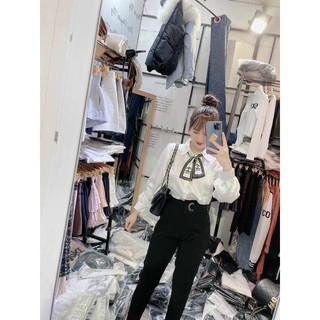 Sơ mi lụa tay bồng kèm nơ siêu sang chảnh