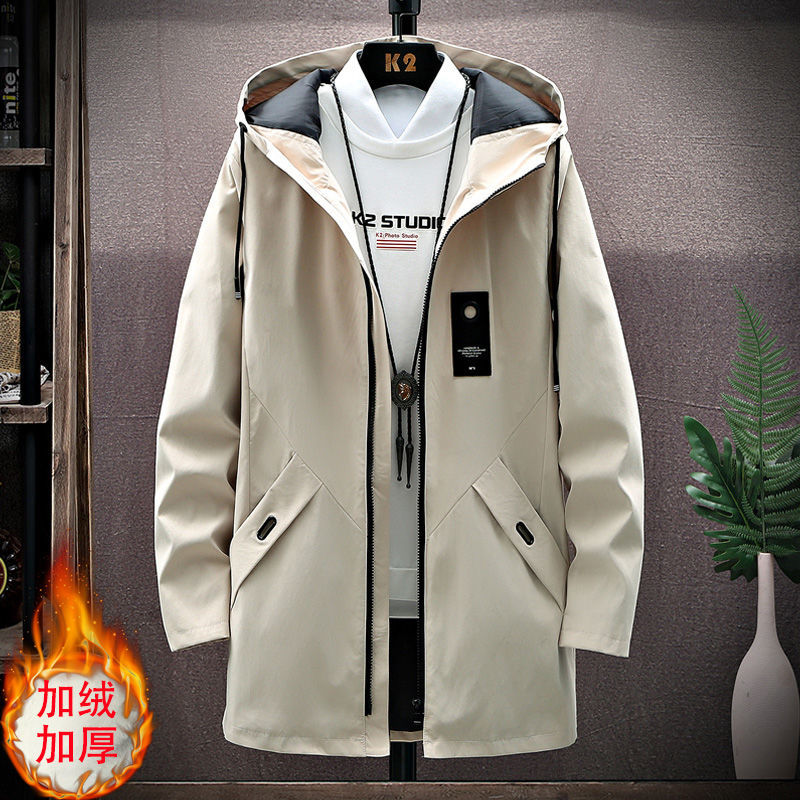 Áo khoác chống gió dáng dài có mũ thời trang mùa thu dành cho nam | BigBuy360 - bigbuy360.vn