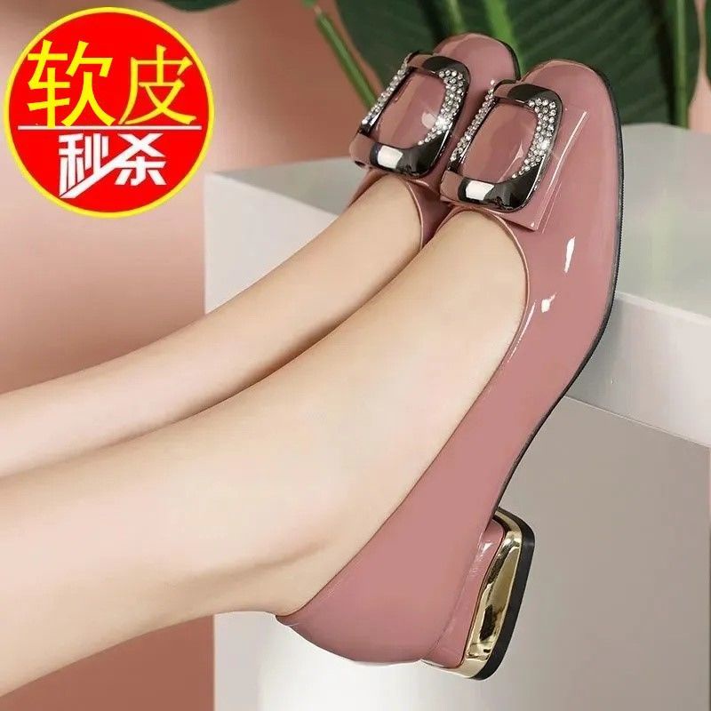 Giày Da Bóng Đế Mềm Dày Dặn Gót Thấp Size Lớn 35-43 41 42 Thời Trang Hè Thu Cho Nữ