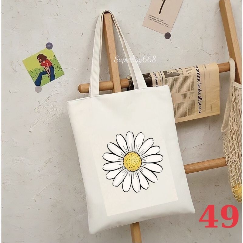 Túi tote túi vải canvas Hàn Quốc hoạ tiết dễ thương đựng vừa A4 laptop đi chơi đi học HQ 215
