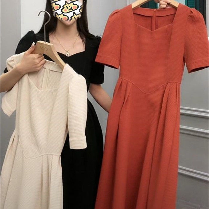 Đầm Dài Tay Ngắn Chiết Eo Cao Thiết Kế Thanh Lịch Cho Nữ