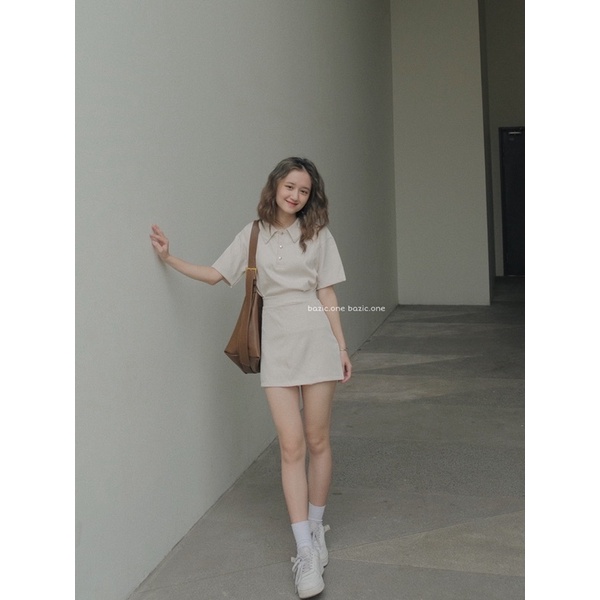 Set áo polo kèm chân váy chữ A nhiều màu Bazic one