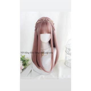 Tóc giả nguyên đầu duỗi cúp hồng khói