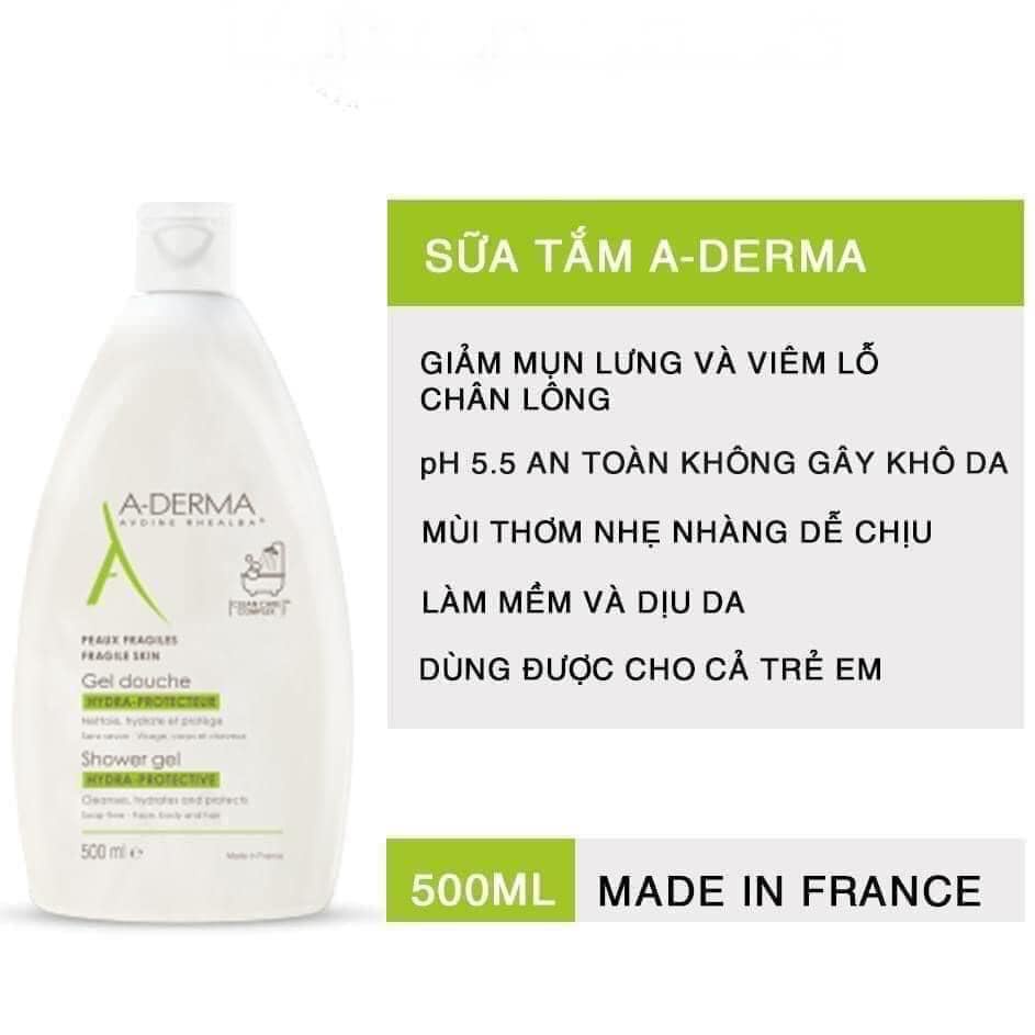 Sữa tắm Aderma Pháp 500ml, Giảm Mụn Lưng, Giảm viên lỗ chân lông