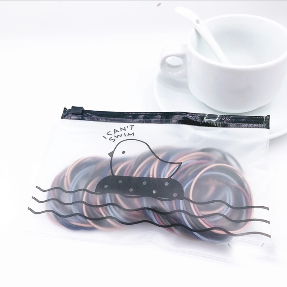 Set 100 Dây Thun Buộc Tóc Túi Zip Với Nhiều Màu Sắc Co Giãn Cho Người Lơn Và Trẻ Em Phong Cách Hàn Quốc