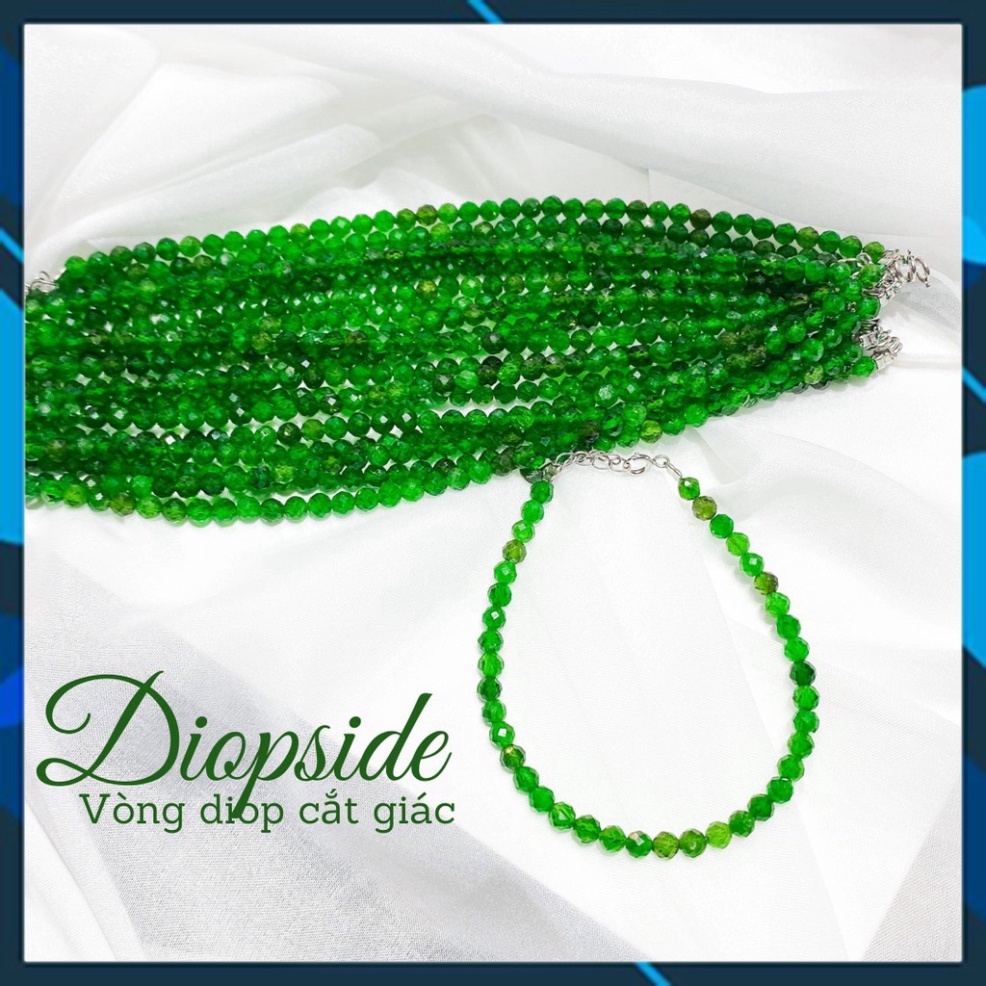 Mẫu đẹp Vòng đeo tay diopside cắt giác màu xanh hàng thiết kế phối bạc 925 không gỉ không oxi hóa , mang nhẹ nhàng trẻ t