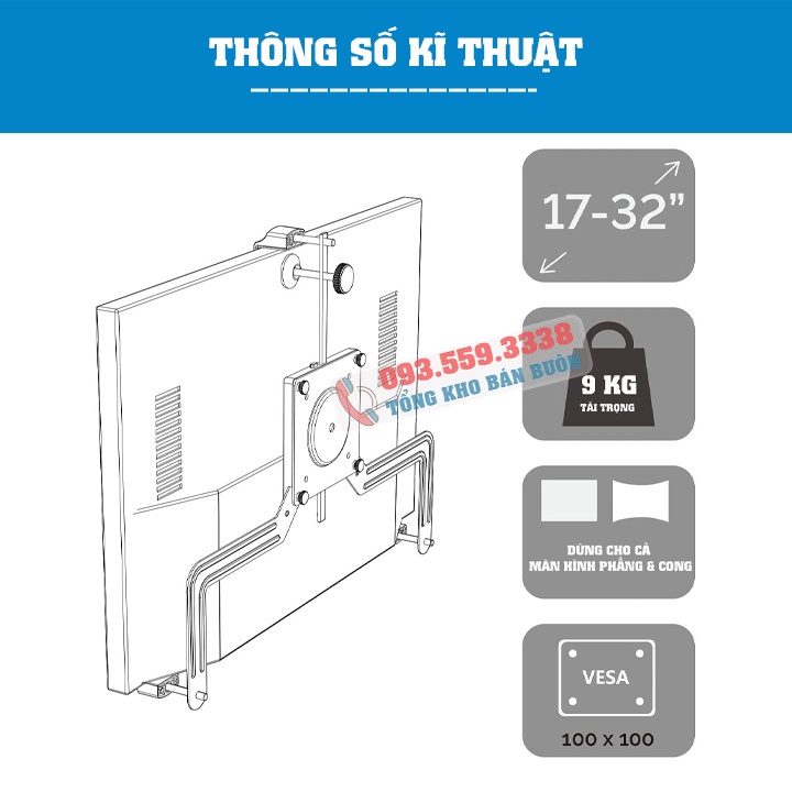 Bộ Kẹp Màn Hình Máy Tính A2 17 - 27 - 32 Inch - Bộ Kit Vesa Mount - Lắp Với Giá Treo Màn Hình