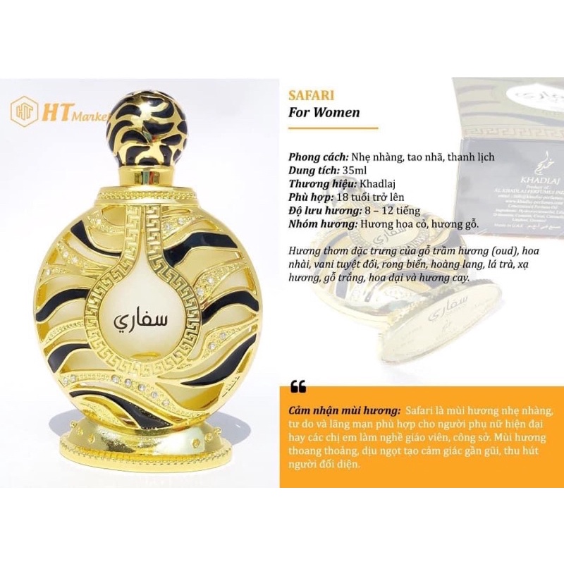 Tinh dầu nước hoa DuBai chính hãng Safari 35ml-Mùi hương sang trọng-quyến rũ | BigBuy360 - bigbuy360.vn