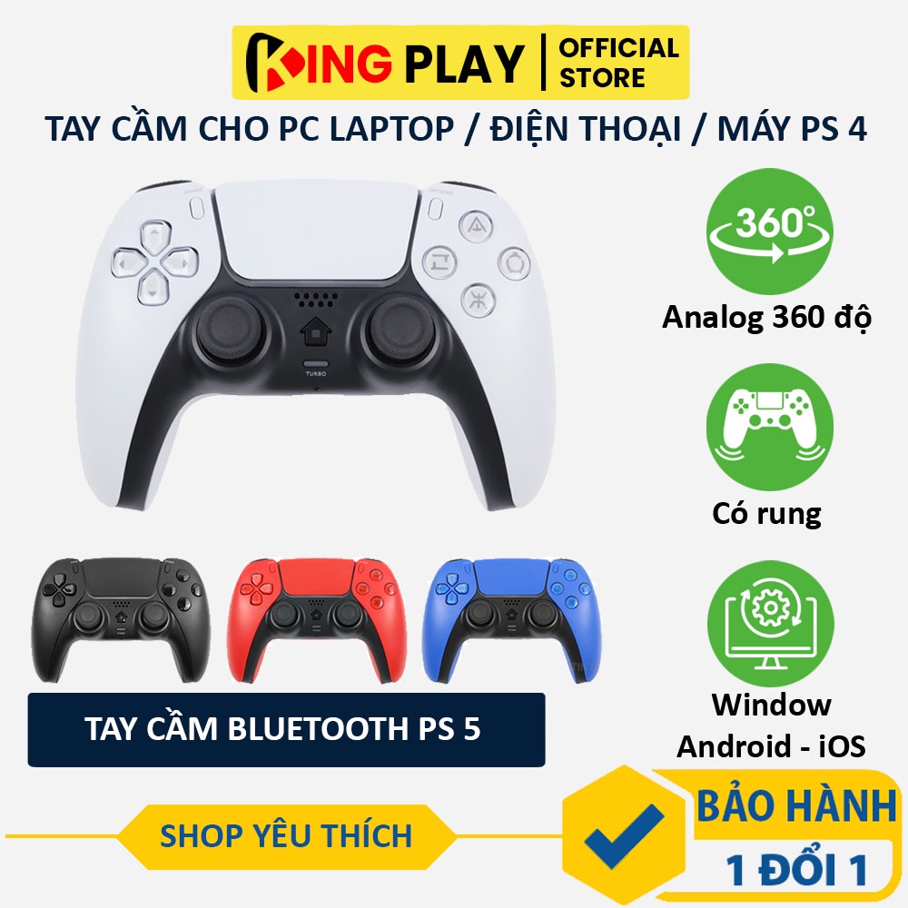 Tay cầm chơi game Bluetooth kiểu dáng PS 5 - Tay cầm không dây cho PC Laptop Điện thoại, Android Smart TV, TV Box