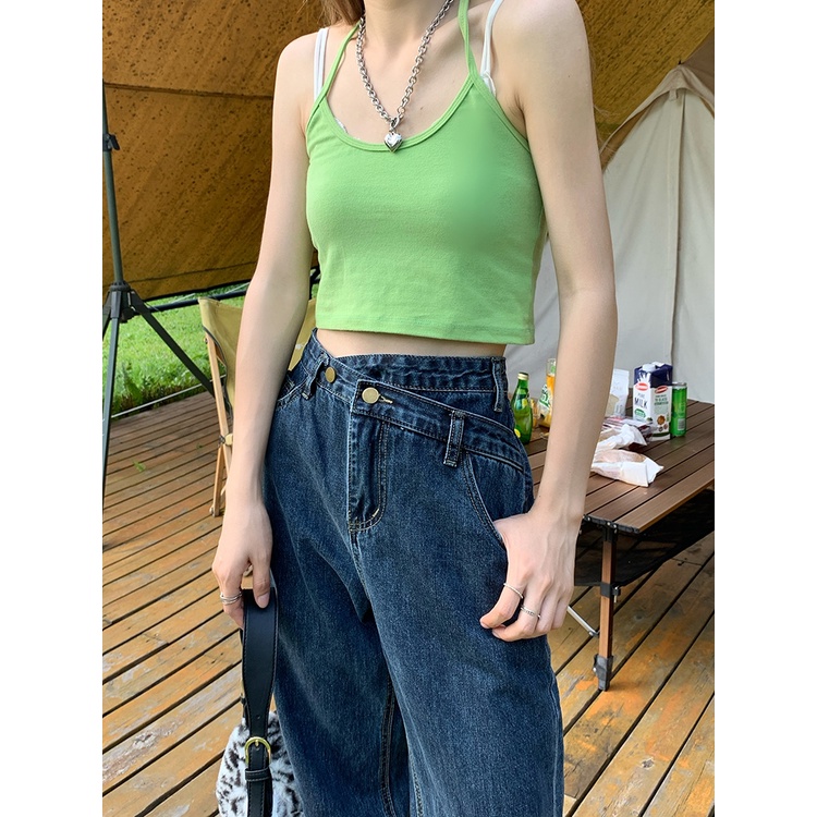 Quần jean lưng cao ống rộng phong cách sành điệu sang trọng cho phụ nữ Xiaozhainv