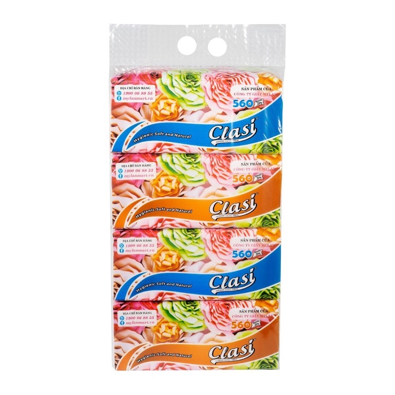 Khăn giấy rút cao cấp Mylan, Rút hoa hồng, 560 tờ/gói, 4 gói/xách.