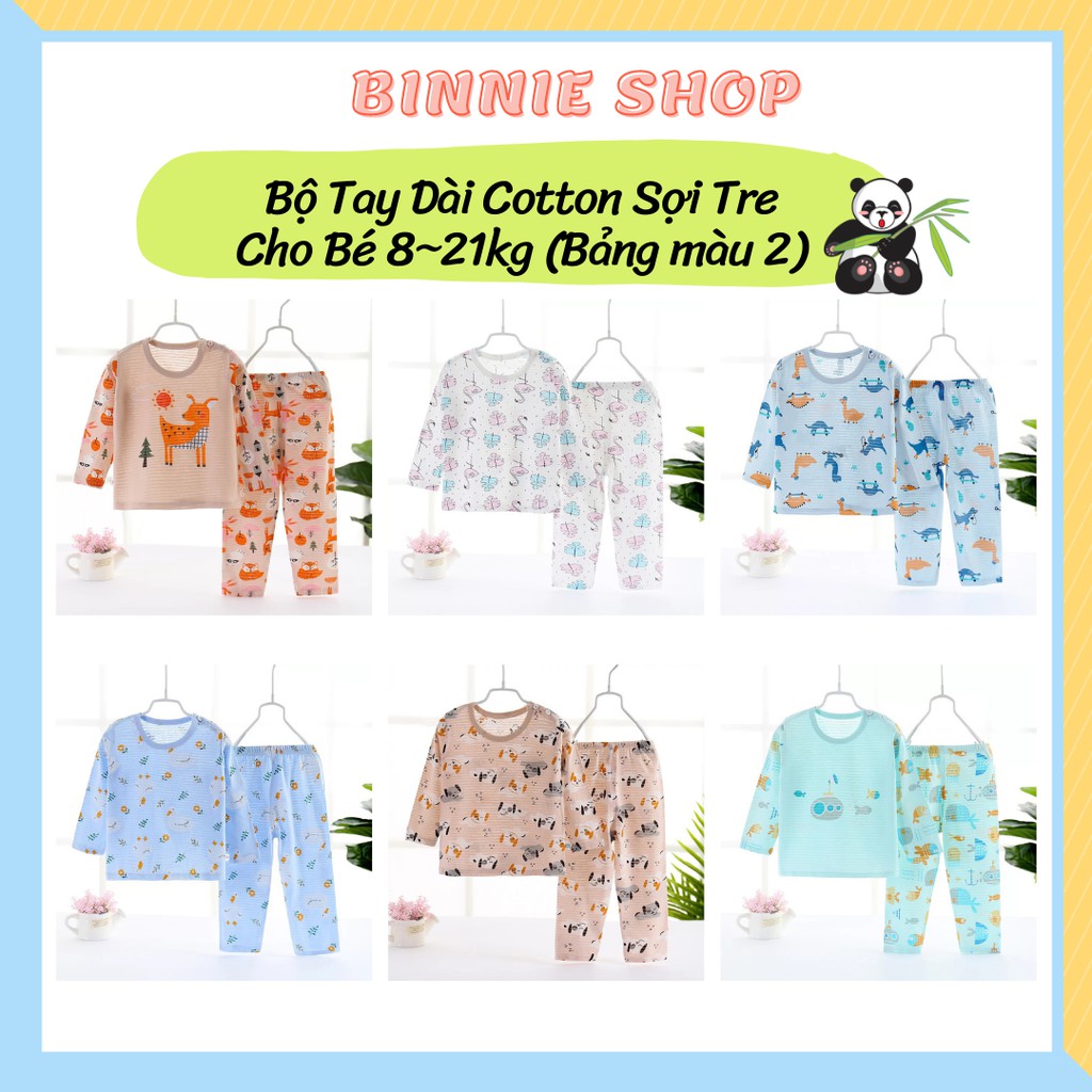 Bộ tay dài quần dài Quần áo trẻ em cotton sợi tre thoáng khí cho bé 8-21kg hàng quảng châu BINNIE SHOP BDT2