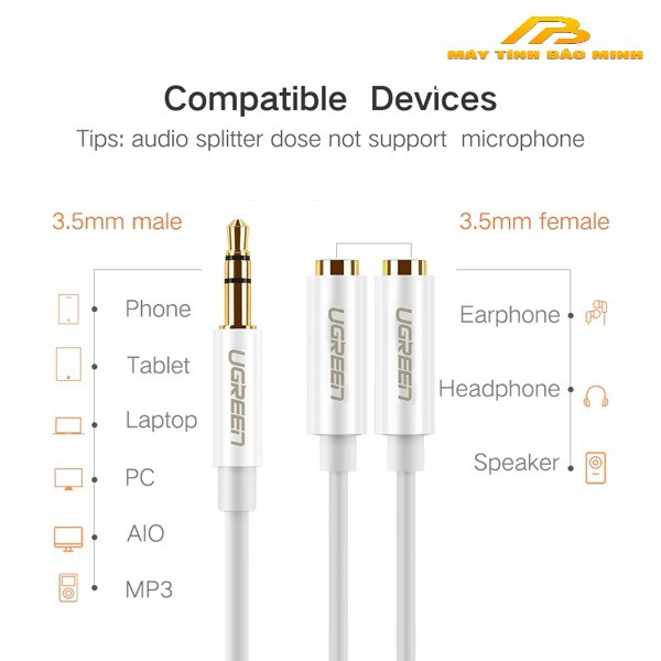 Dây Chia Loa 3.5mm Từ 1 ra 2 Ugreen 10739 - Hàng Chính Hãng
