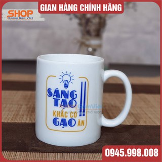 Ly sứ uống nước có quai in chữ tạo động lực dung tích 400ml, cao 10cm, miệng ly 8cm - hàng Bát Tràng cao cấp