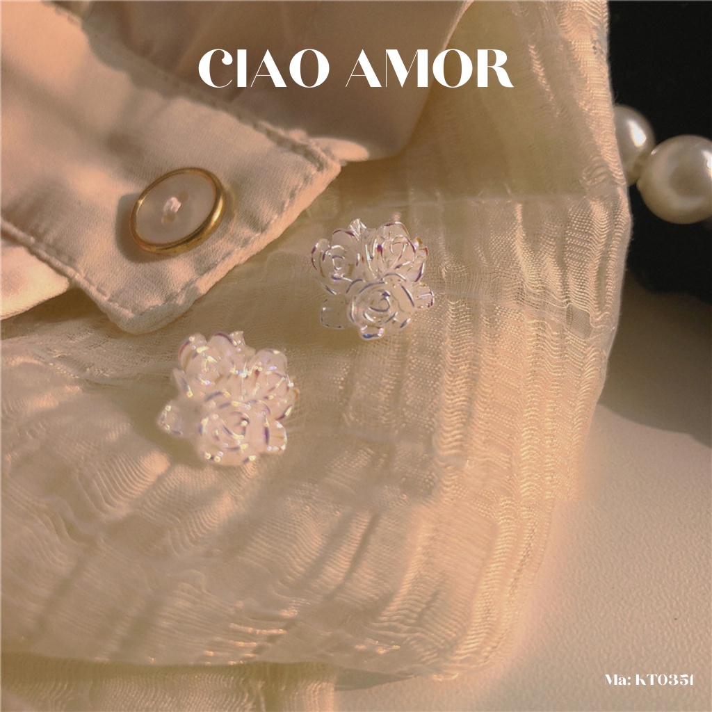 Khuyên tai nữ, Bông tai nữ nụ bạc 925 bông trắng nhỏ dễ thương Trang sức Ciao Amor - KT0351