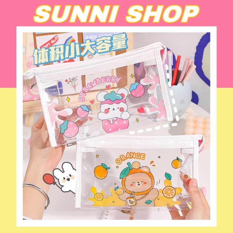 Túi Đựng Bút Trong Suốt In Họa Tiết Dễ Thương Tam Giác - Sunni Shop