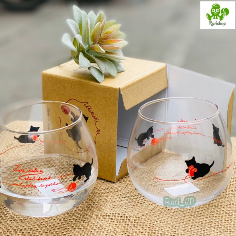 Ly thủy tinh/cốc thủy tinh hình mèo may mắn Nhật Bản _ Watashi to Neko_cỡ đại (495ml)🥝 dùng uống nước, trà sữa, cocktail