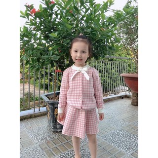set váy len kẻ hồng QCCC