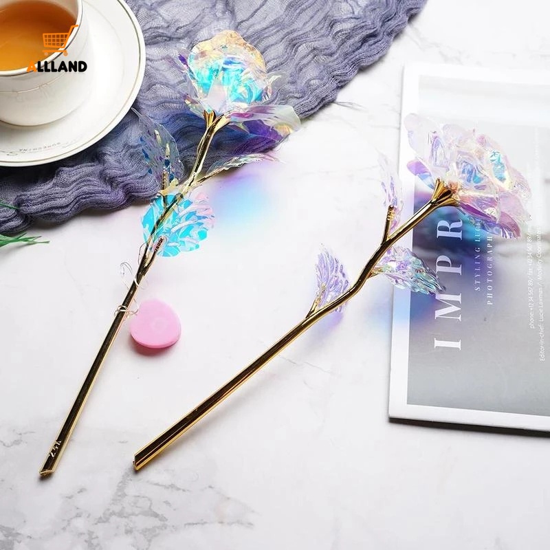 Hoa hồng giả có đèn LED mạ vàng dùng trang trí độc đáo