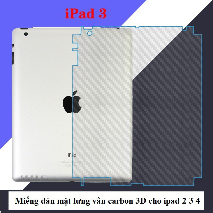 Miếng dán mặt lưng carbon chống trầy cho iPad 2-3-4. Hàng nhập khẩu