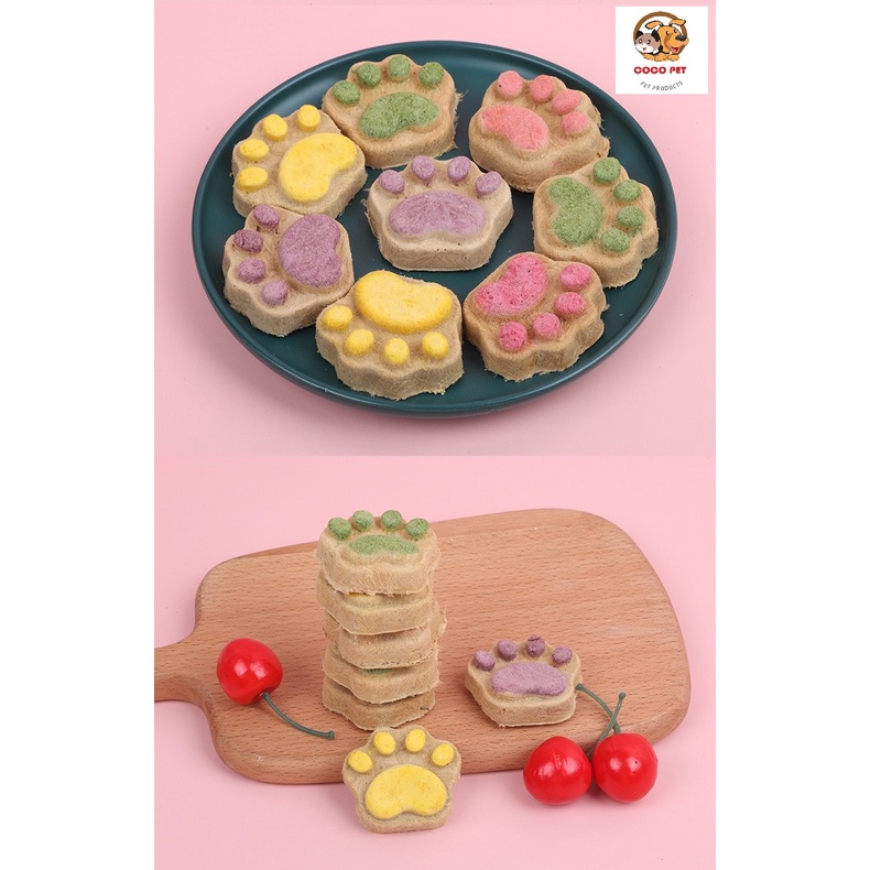 Bánh Thưởng Hình Bàn Chân Mèo, Đồ Ăn Vặt Thịt Rau Củ Sấy Khô Dinh Dưỡng Cho Chó Mèo ( 1 cái/45g)