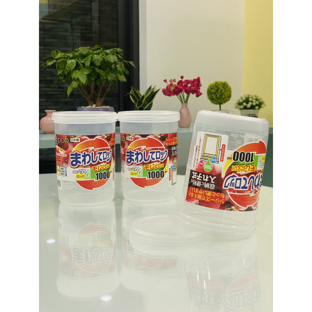 Hộp nhựa đựng thực phẩm, đồ khô dáng tròn nắp vặn Sanada Nội Địa Nhật Bản 1L và 1,8L