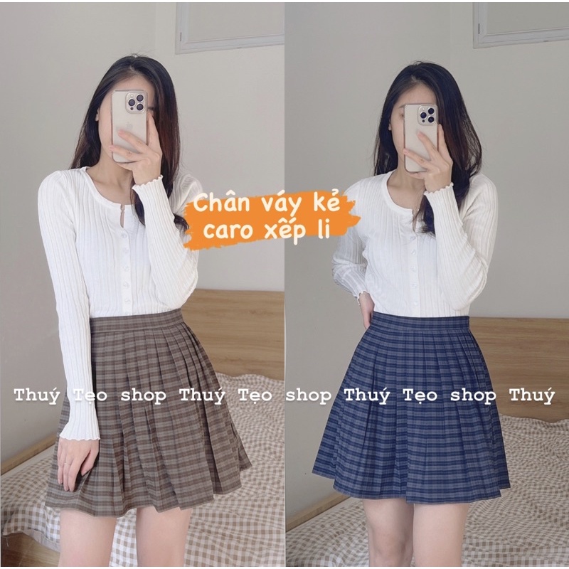 [Hàng sẵn] CHÂN VÁY DẠ KẺ XẾP LI NHỎ DÁNG XOÈ