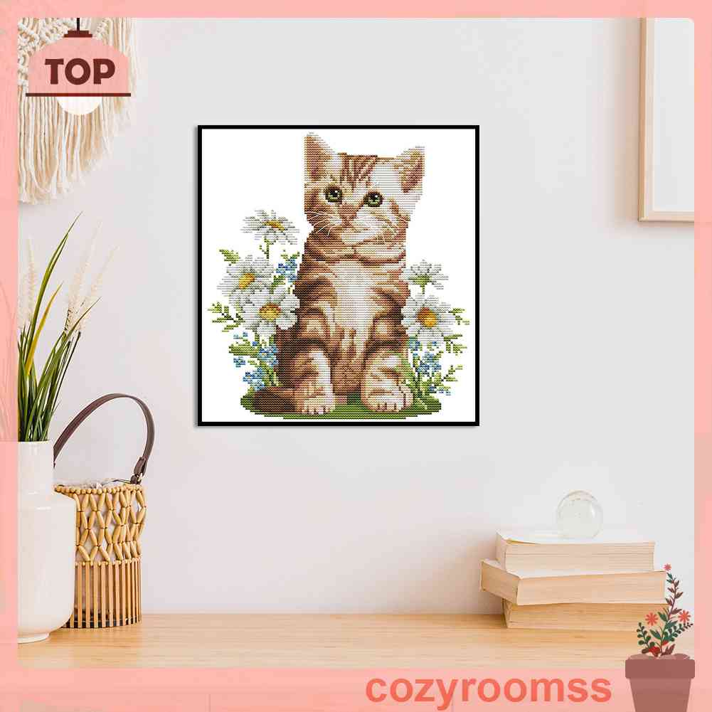 (canvas no printing)  Tranh Thêu Trang Trí Thủ Công 14CT Hình Mèo (Mũi Thêu Hình X)