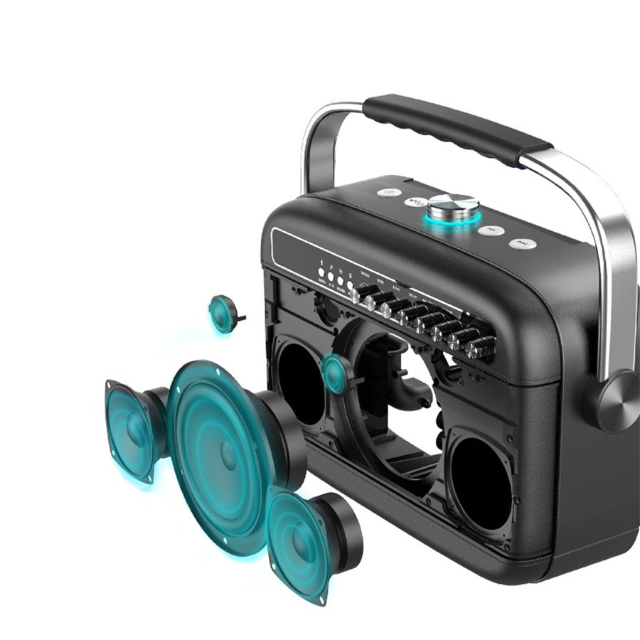 Loa karaoke WKing K9 xách tay, bluetooth, tặng kèm 2 micro không dây, công suất 100W