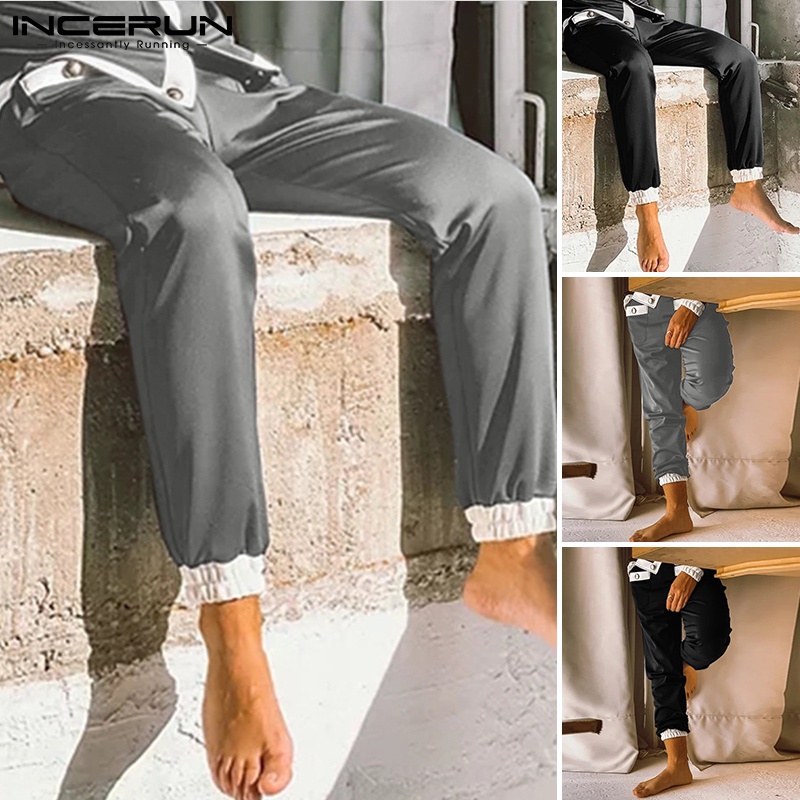 Quần ống rộng INCERUN lưng thun phối màu tương phản thời trang năng động cho nam